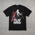 Play Hard Baskılı Oversize Siyah Tişört | Premium Pamuk Unisex