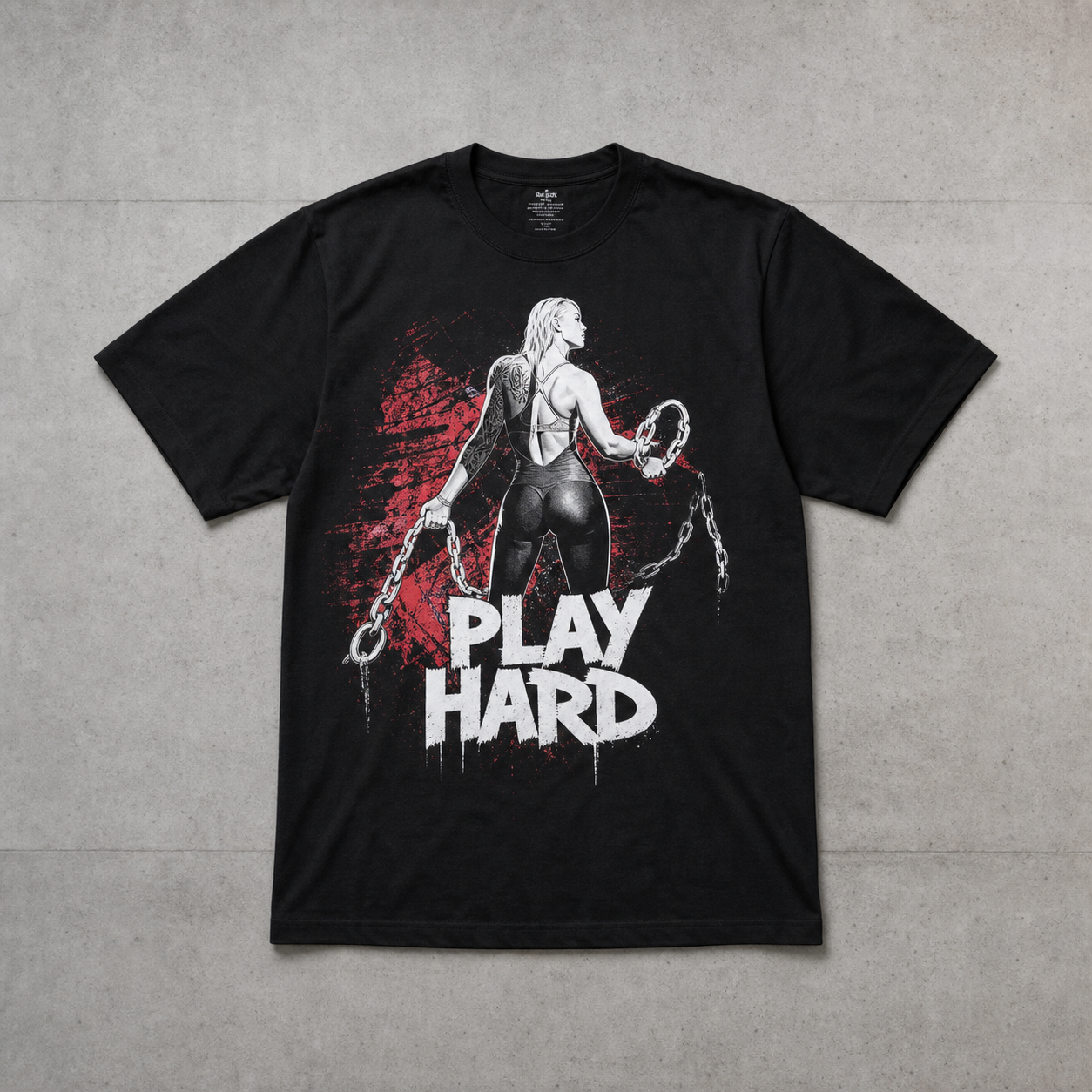 Play Hard Baskılı Oversize Siyah Tişört | Premium Pamuk Unisex