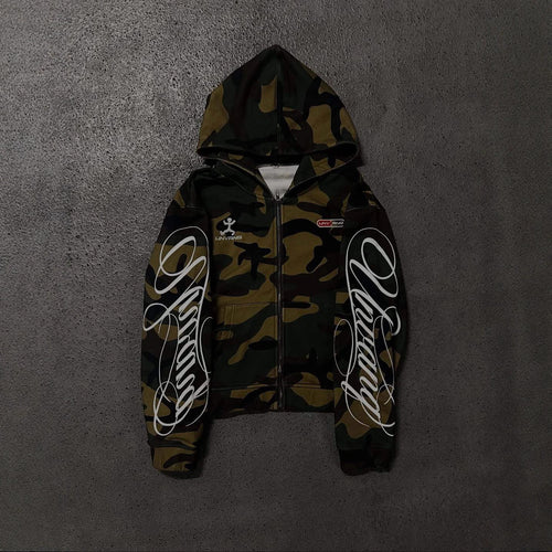 Camo Script Zip-Up Hoodie