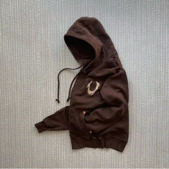 Vintage Brown Zip-Up Hoodie