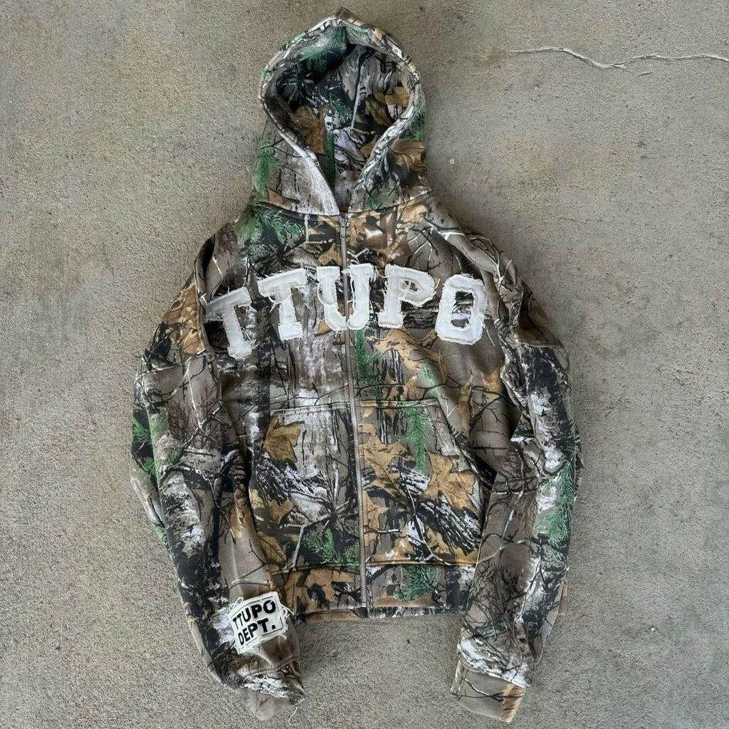 Camo Graphic Zip-Up Hoodie