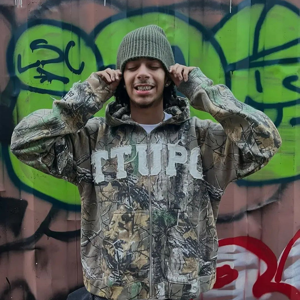 Camo Graphic Zip-Up Hoodie