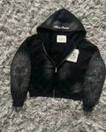 Gothic Heart Embroidered Zip-Up Hoodie