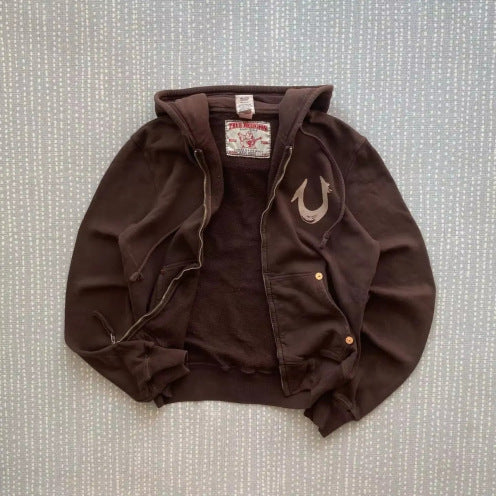 Vintage Brown Zip-Up Hoodie