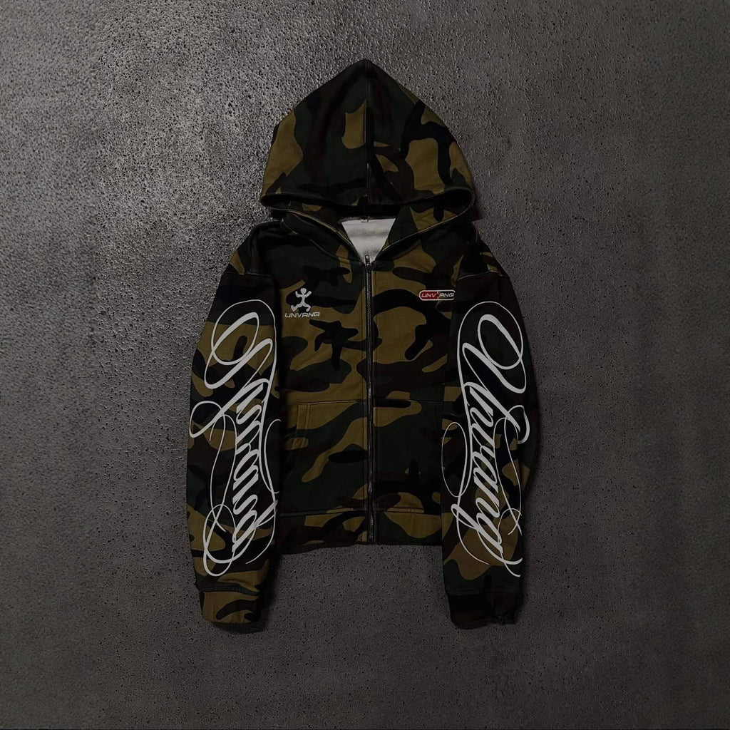 Camo Script Zip-Up Hoodie
